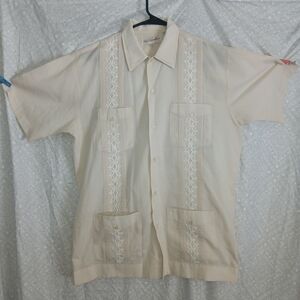 Elegant Beige Short Sleeve Dress Shirt